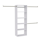 ClosetMaid SuiteSymphony 81"-121" Wide Wall Mount Floating Closet System Tower Organizer with 6 Shelves - For Closets 7-10 Ft Wide White